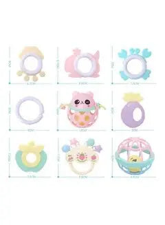 13-Piece Multi-Shaped Baby Rattle Toy Set With Storage Box - Breeze Arabia