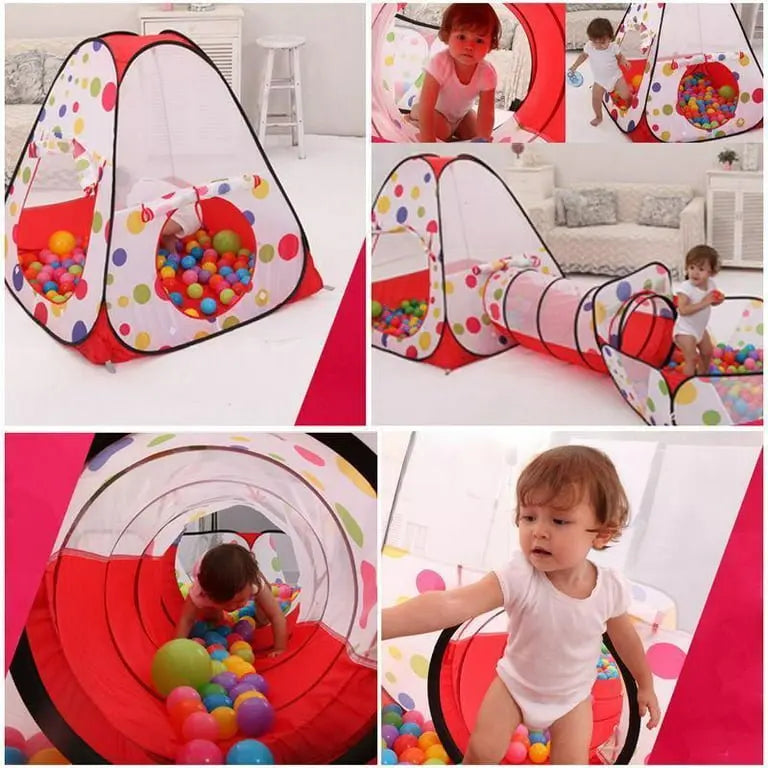 3-In-1 Pop Up Foldable Portable Indoor Outdoor Play Tent House With Tunnel And Ball Pool For Children - Breeze Arabia