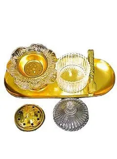 Luxury Crystal Incense Burner with Tray and Tong - Breeze Arabia