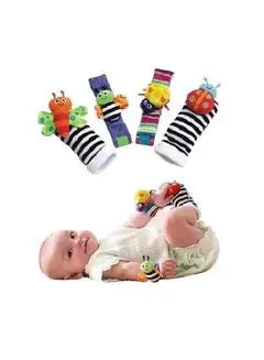 Top-Quality Material 4-Piece Infant Socks And Wrist Rattles Toy Set For Kids - Breeze Arabia