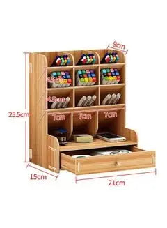 Wooden Pen Holder Storage Box Brown - Breeze Arabia