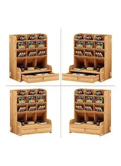 Wooden Pen Holder Storage Box Brown - Breeze Arabia