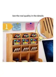 Wooden Pen Holder Storage Box Brown - Breeze Arabia