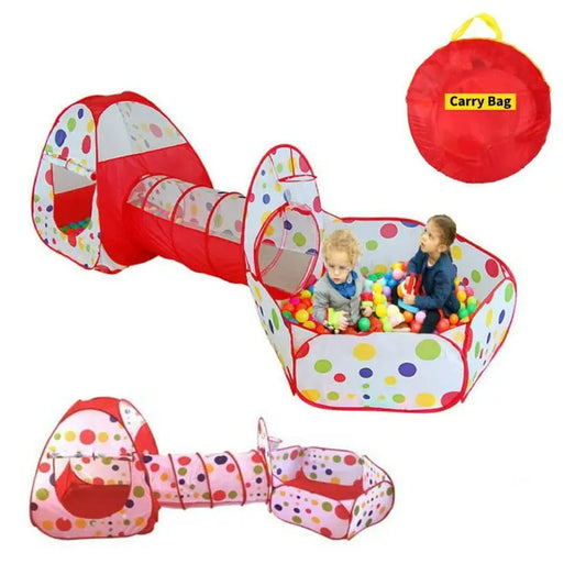 3-In-1 Pop Up Foldable Portable Indoor Outdoor Play Tent House With Tunnel And Ball Pool For Children - Breeze Arabia