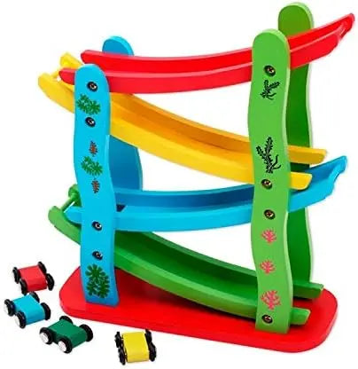 4 Layers Children Wooden Sliding Motor Racing Track Toy Car Game Ramp Racers With Cars - Breeze Arabia
