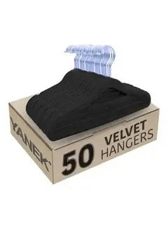 50-Piece Non-Slip Velvet Cloth Hanger Set Black - Breeze Arabia