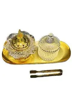 Luxury Crystal Incense Burner with Tray and Tong - Breeze Arabia