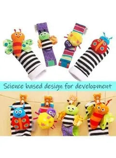 Top-Quality Material 4-Piece Infant Socks And Wrist Rattles Toy Set For Kids - Breeze Arabia