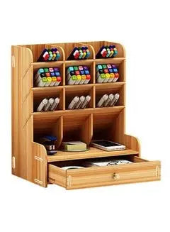 Wooden Pen Holder Storage Box Brown - Breeze Arabia